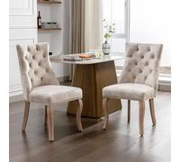 LINKHOO Chaise à 4 Pieds, Lot de 2, en Velours, Dossier Haut, avec capitonnage à Boutons, Structure en Bois Massif, Beige Clair