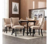 LINKHOO Chaise à 4 Pieds, Lot de 4, en Velours, avec capitonnage à Boutons, Structure en Bois Massif, Beige