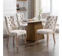 LINKHOO Chaise à 4 Pieds, Lot de 4, en Velours, Dossier Haut, avec capitonnage à Boutons, Structure en Bois Massif, Beige Clair