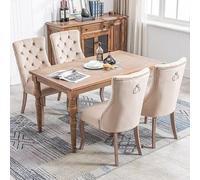 LINKHOO Chaise à 4 Pieds, Lot de 4, en Velours, Dossier Haut, avec capitonnage à Boutons, Structure en Bois Massif, Beige