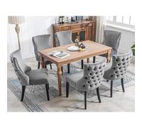 LINKHOO Chaise à 4 Pieds, Lot de 6, en Velours, avec capitonnage à Boutons, Structure en Bois Massif, Gris