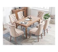 LINKHOO Chaise à 4 Pieds, Lot de 6, en Velours, Dossier Haut, avec capitonnage à Boutons, Structure en Bois Massif, Beige