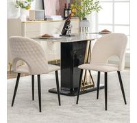 LINKHOO Chaise de Salle à Manger (2 pcs), Chaise rembourrée Design avec Dossier, Assise en Velours, Structure en métal, Pieds réglables, Motif en Diamant à l'arrière, Beige