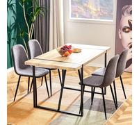 LINKHOO Chaise de Salle à Manger (4 pièces), siège en Daim Artificiel Vintage scandinave, avec Pieds en Acier Noir, Gris