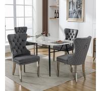 LINKHOO Chaise de Salle à Manger,avec heurtoir Unique à l'arrière,Chaise rembourrée avec Garniture à tête de Clou,Pieds d'appui en métal,revêtement en Velours, 4 pièces,Gris