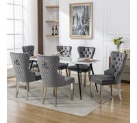 LINKHOO Chaise de Salle à Manger,avec heurtoir Unique à l'arrière,Chaise rembourrée avec Garniture à tête de Clou,Pieds d'appui en métal,revêtement en Velours, 6 pièces,Gris
