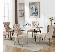 LINKHOO Chaise de Salle à Manger, avec heurtoir Unique à l'arrière,Chaise rembourrée avec Garniture à tête de Clou,Pieds d'appui en métal,revêtement en Velours, 4 pièces,Beige
