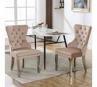 LINKHOO Chaise de Salle à Manger,avec heurtoir Unique à l'arrière,Chaise rembourrée avec Garniture à tête de Clou,Pieds d'appui en métal,revêtement en Velours, 2 pièces,Beige