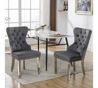 LINKHOO Chaise de Salle à Manger,avec heurtoir Unique à l'arrière,Chaise rembourrée avec Garniture à tête de Clou,Pieds d'appui en métal,revêtement en Velours, 2 pièces,Gris