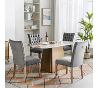 LINKHOO Chaise de Salle à Manger, avec heurtoir Unique à l'arrière, rembourrée avec Garniture à tête de Clou, Pieds en Bois massifrevêtement en Velours, 4 pièces, Gris