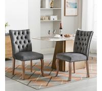 LINKHOO Chaise de Salle à Manger, avec heurtoir Unique à l'arrière, rembourrée avec Garniture à tête de Clou, Pieds en Bois massifrevêtement en Velours, 2 pièces, Gris