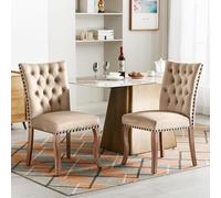 LINKHOO Chaise de Salle à Manger, Chaise de Salon avec heurtoir Unique à l'arrière, rembourrée avec Garniture à tête de Clou,Pieds en Bois massifrevêtement en Velours,2 pièces,Camel Brillante
