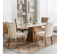 LINKHOO Chaise de Salle à Manger, Chaise de Salon avec heurtoir Unique à l'arrière, rembourrée avec Garniture à tête de Clou,Pieds en Bois massifrevêtement en Velours,4 pièces,Camel Brillante