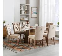 LINKHOO Chaise de Salle à Manger, Chaise de Salon avec heurtoir Unique à l'arrière, rembourrée avec Garniture à tête de Clou,Pieds en Bois massifrevêtement en Velours,6 pièces,Camel Brillante