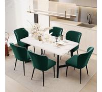 LINKHOO Chaise de Salle à Manger, rembourrée Design, avec Dossier, Assise en Velours, Structure en métal, 47 x 43 x 86 cm, Vert foncé, 6 pièces