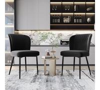 LINKHOO Chaise de Salle à Manger, rembourrée Design, avec Dossier, Assise en Velours, Structure en métal, 47 x 43 x 86 cm, Noir, 2 pièces