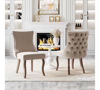 LINKHOO Chaise de Salle à Manger, vec capitonnage Unique au Dos et Garniture à Clous, revêtement en Velours, Pieds courbés en Bois Massif, 2 pièces, Beige