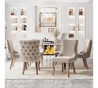 LINKHOO Chaise de Salle à Manger, vec capitonnage Unique au Dos et Garniture à Clous, revêtement en Velours, Pieds courbés en Bois Massif, 6 pièces, Beige