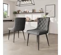 LINKHOO Chaises de Salle à Manger avec Dossier (2 pièces), avec revêtement en Velours, Chaise rembourrée en métal, Ergonomique, Pieds de Chaise Noirs en Fer, Gris foncé