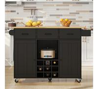 LINKHOO Chariot à Repas, Chariot de Cuisine, Amovible avec Plan de Travail, Porte-Serviettes et étagère à épices, Plateau avec veines de Bois, Noir