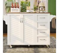 LINKHOO Chariot de Cuisine, avec Portes de Placard rayées en Diagonale, avec Porte-Serviettes et étagère à épices, cloisons réglables, Plateau avec veines de Bois, 107 x 40 x 93 cm, Blanc