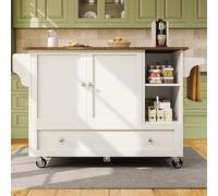 LINKHOO Chariot de Cuisine,Chariot Repas Amovible avec Compartiments de Rangement Ouverts,Porte-Serviettes et étagère à épices,cloisons réglables,Plateau avec veines de Bois,128 x 40 x 92.5 cm, Blanc