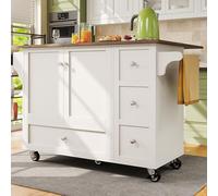 LINKHOO Chariot de Cuisine, Chariot Repas Amovible avec Plan de Travail, Porte-Serviettes et étagère à épices, séparations réglables, Plateau avec veines de Bois, 128 * 40 * 92.5 cm, Blanc