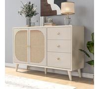 LINKHOO Commode, Armoire Verticale, Meuble TV, avec Portes et tiroirs, avec Grand Espace, Convient pour Le Salon et la Salle à Manger, Charge maximale 50 kg, 120 * 40 * 82.5 cm, Blanc cassé crème