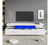 LINKHOO Élégant Meuble TV Brillant, avec éclairage LED 16 Couleurs, Comprend 3 tiroirs, Moderne pour Téléviseurs 70 Pouces, 160 x 39 x 42 cm, Charge de 50kg, Blanc