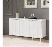 LINKHOO Enfilade Moderne, avec Pieds et poignées dorés, Commode, laquée, Coins arrondis, pour Chambre, Salon et Salle de Bain, Motif Floral, 2 Niveaux et 6 Compartiments, 127L*45D*75H, Blanc