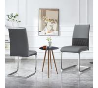 LINKHOO Ensemble de 2 chaises de Salle à Manger, Dossier en Cuir synthétique PU et en Lin, Chaise latérale à Dossier Haut rembourré, Design à Dos à Rayures, pour Salle à Manger, Cuisine, Bureau, Gris