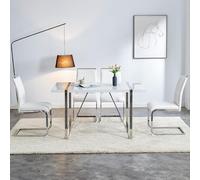 LINKHOO Ensemble de 2 chaises de salle à manger, dossier en cuir synthétique PU et en lin, chaise latérale à dossier haut rembourré, design à dos à rayures, pour salle à manger, cuisine, bureau, blanc