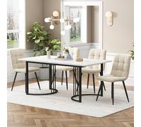 LINKHOO Ensemble de Salle à Manger (5 pièces), avec 4 chaises, Pieds en métal Noir, Plateau de Table en MDF Blanc, chaises de Salle à Manger en Velours Beige