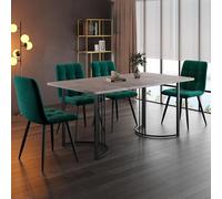 LINKHOO Ensemble de Salle à Manger (5 pièces), avec 4 chaises,Pieds métalliques Noir, Plateau de Table en MDF Gris, chaises de Salle à Manger en Velours Vert foncé