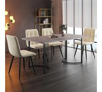 LINKHOO Ensemble de Salle à Manger (5 pièces), avec 4 chaises,Pieds métalliques Noir, Plateau de Table en MDF Gris, chaises de Salle à Manger en Velours Beige