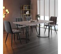 LINKHOO Ensemble de Salle à Manger (5 pièces), avec 4 chaises,Pieds métalliques Noir, Plateau de Table en MDF Gris, chaises de Salle à Manger en Velours Gris foncé