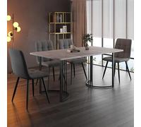 LINKHOO Ensemble de Salle à Manger (5 pièces), avec 4 chaises,Pieds métalliques Noir, Plateau de Table en MDF Gris, chaises de Salle à Manger en Lin Gris foncé