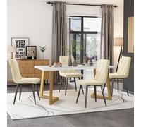 LINKHOO Ensemble de Salle à Manger, avec 4 chaises, Table à Manger rectangulaire, Salle à Manger en Velours Beige, Pieds dorés, à Manger 117×68×75cm, Chair 45×40 86cm
