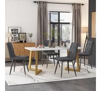 LINKHOO Ensemble de Salle à Manger,avec 4 chaises, Table rectangulaire, Chair de Salle à Manger Gris foncé en Toile de Lin, Pieds dorés, Manger 117×68 ×75cm, chair45×40 ×86cm