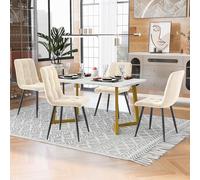 LINKHOO Ensemble de Salle à Manger, avec 4 chaises, Table rectangulaire, Cuisine en Velours Beige, Pieds dorés