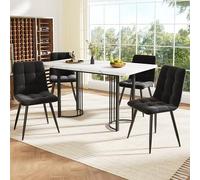 LINKHOO ensemble de salle à manger et extensible (5 pièces), pour 4 personnes,avec 4 chaises de salle à manger, table à manger rectangulaire à cadre en métal, chaises de table à manger en velours noir