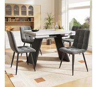LINKHOO Ensemble de Salle à Manger Extensible (5 pièces), Chaise de Salle à Manger en Velours Gris, Table à Manger Blanche avec Pieds de Table Plats, avec 4 chaises