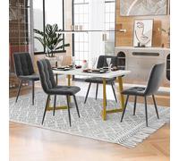 LINKHOO Ensemble Table à Manger, avec 4 chaises, Table rectangulaire, Chaise de Cuisine en Velours Gris foncé, Pieds de Table dorés