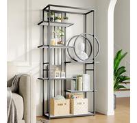 LINKHOO Étagère en métal de Style Moderne, Tube en Acier Massif, Structure géométrique, Design à Plusieurs Niveaux, décoration Ronde, adapté à la décoration de la Maison, 100x30x180cm, Blanc Noir