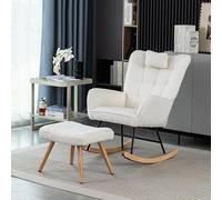 LINKHOO Fauteuil à Bascule, avec 1 Coussin pour la tête et 1 Repose-Pieds(49 * 38 * 38 cm), piètement Stable en Caoutchouc, capacité de Charge Max. 250 lbs, 92 * 65, Blanc