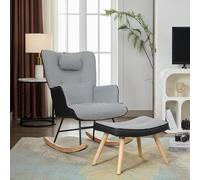 LINKHOO Fauteuil à Bascule, avec Poche latérale, Coussin en Mousse Haute élasticité, avec Repose-Pieds et Appui-tête, Motif à Carreaux, 85 * 60 * 96 cm, Noir, Blanc
