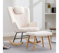 LINKHOO Fauteuil à Bascule Confortable, Il y a de la Peluche Douce, avec Appui-tête et Repose-Pieds, capacité de Charge jusqu'à 100 kg, 65 * 82 * 94 cm, Blanc