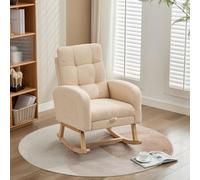 LINKHOO Fauteuil à Bascule en Velours Teddy, tructure en Bois Massif, Pieds métalliques avec Repose-Jambes dissimulés, Rembourrage en Mousse épais, 132 * 50 * 99 cm, Beige