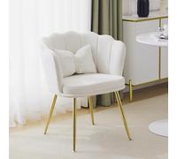 LINKHOO Fauteuil de Salon en Velours, avec Dossier en pétales et Pieds en métal doré, et Coussin en Forme de Papillon pour Chambre et Salle à Manger, Beige