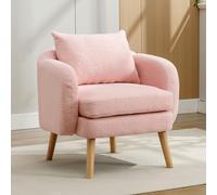 LINKHOO Fauteuil en Velours Teddy, avec Coussin et Coussin très épais, Fauteuil Individuel rembourré, Chaise de Loisirs, Chaise à Pieds en Bois Massif, Rose